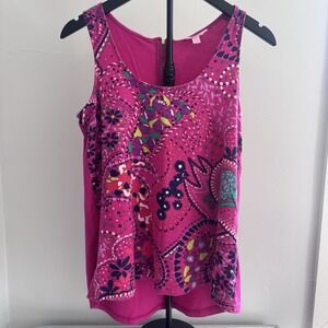 Lilly Pulitzer Pink Print Tank Top Womens Medium Sleeveless Boho Floral